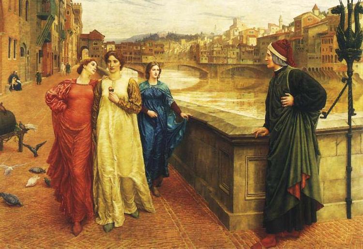 Henry Holiday Dante meets Beatrice at Ponte Santa Trinita Norge oil painting art